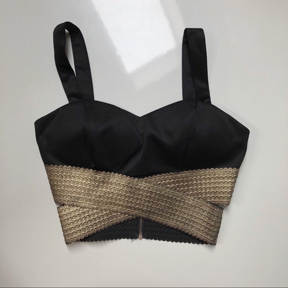 Love Culture gold elastic band black cropped tank